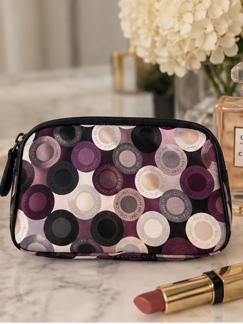 Coach snaphead circle Purple, Black & Cream Cosmetic Pouch